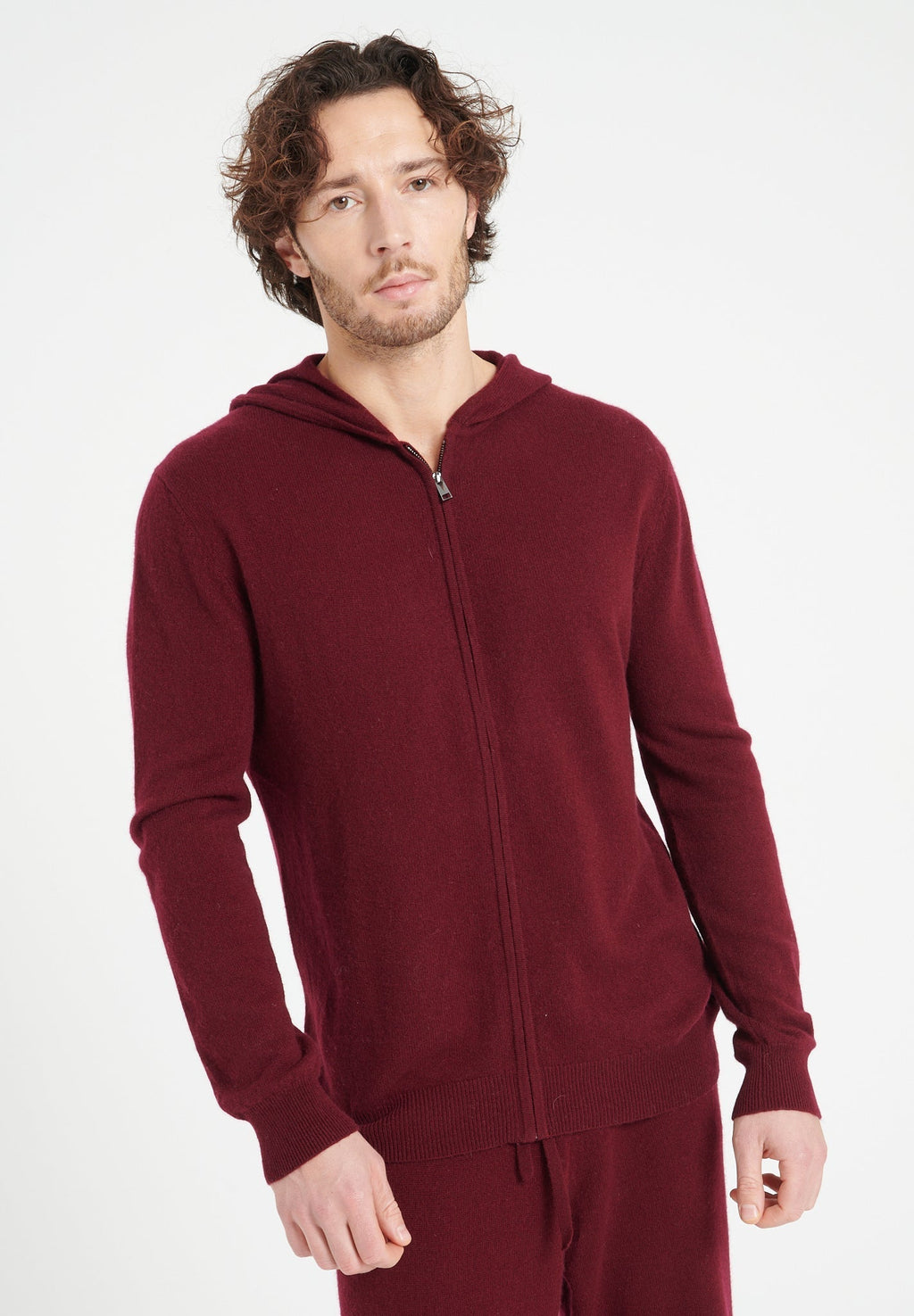 LUKE 6 Zipped cashmere hoodie burgundy red