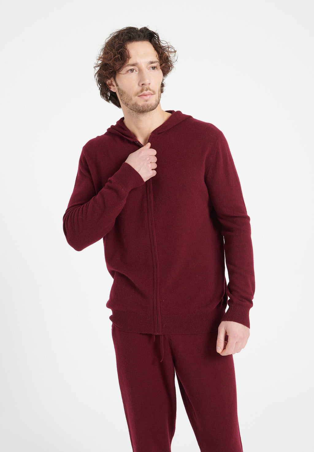 LUKE 6 Zipped cashmere hoodie burgundy red