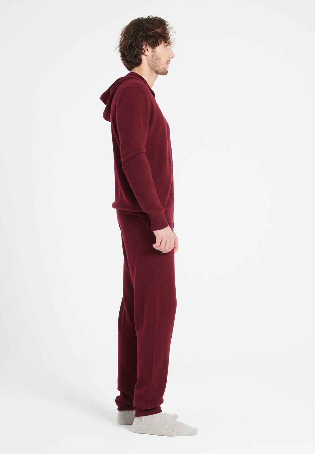 LUKE 6 Zipped cashmere hoodie burgundy red