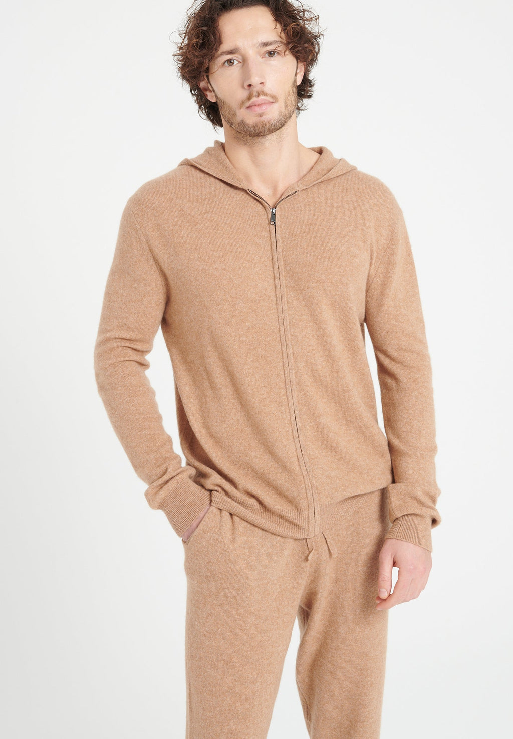 LUKE 6 Camel cashmere zip hoodie