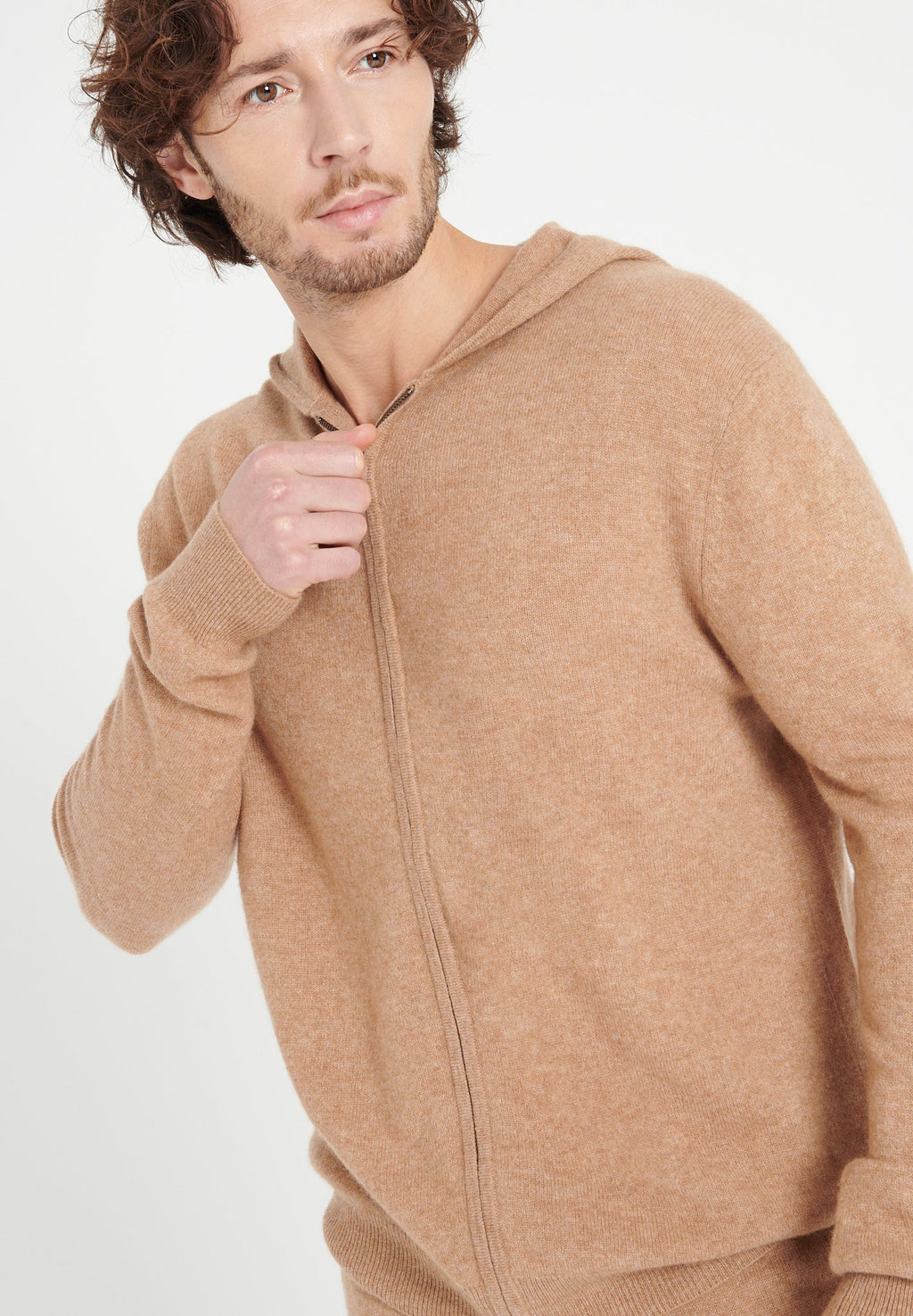 LUKE 6 Camel cashmere zip hoodie