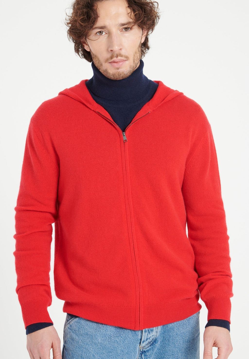 LUKE 6 Red cashmere zip hoodie