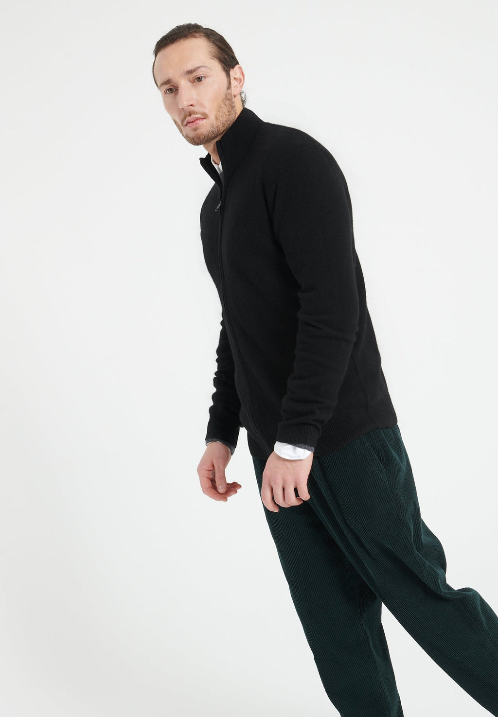 LUKE 8 Black cashmere zip cardigan