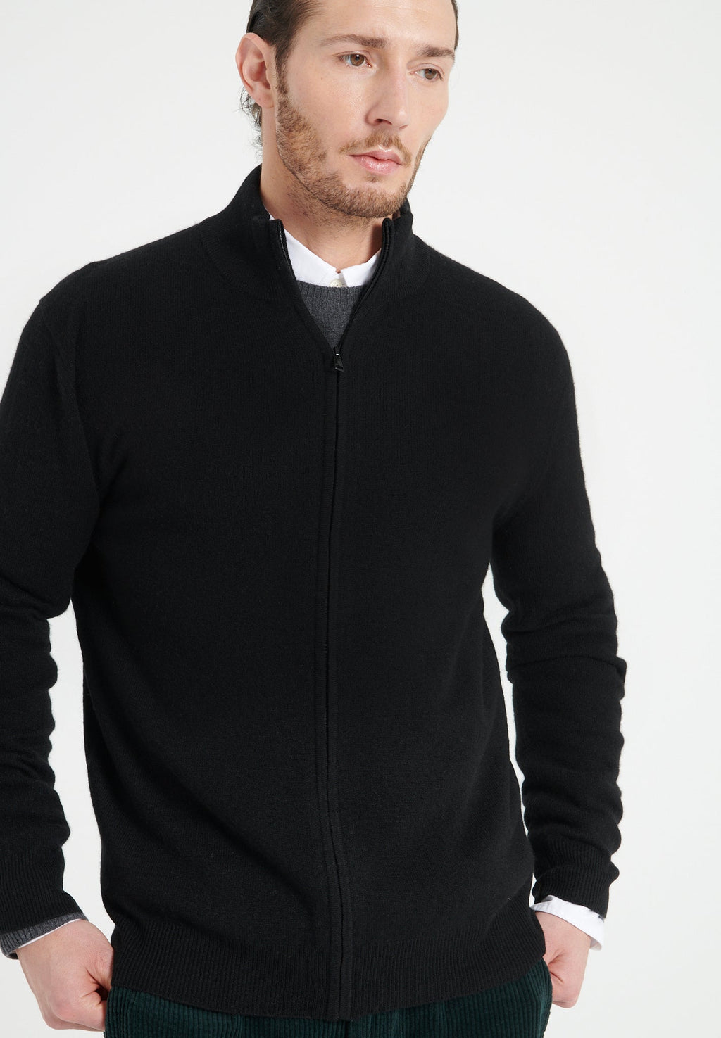 LUKE 8 Black cashmere zip cardigan