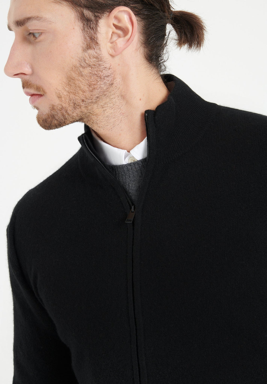 LUKE 8 Black cashmere zip cardigan