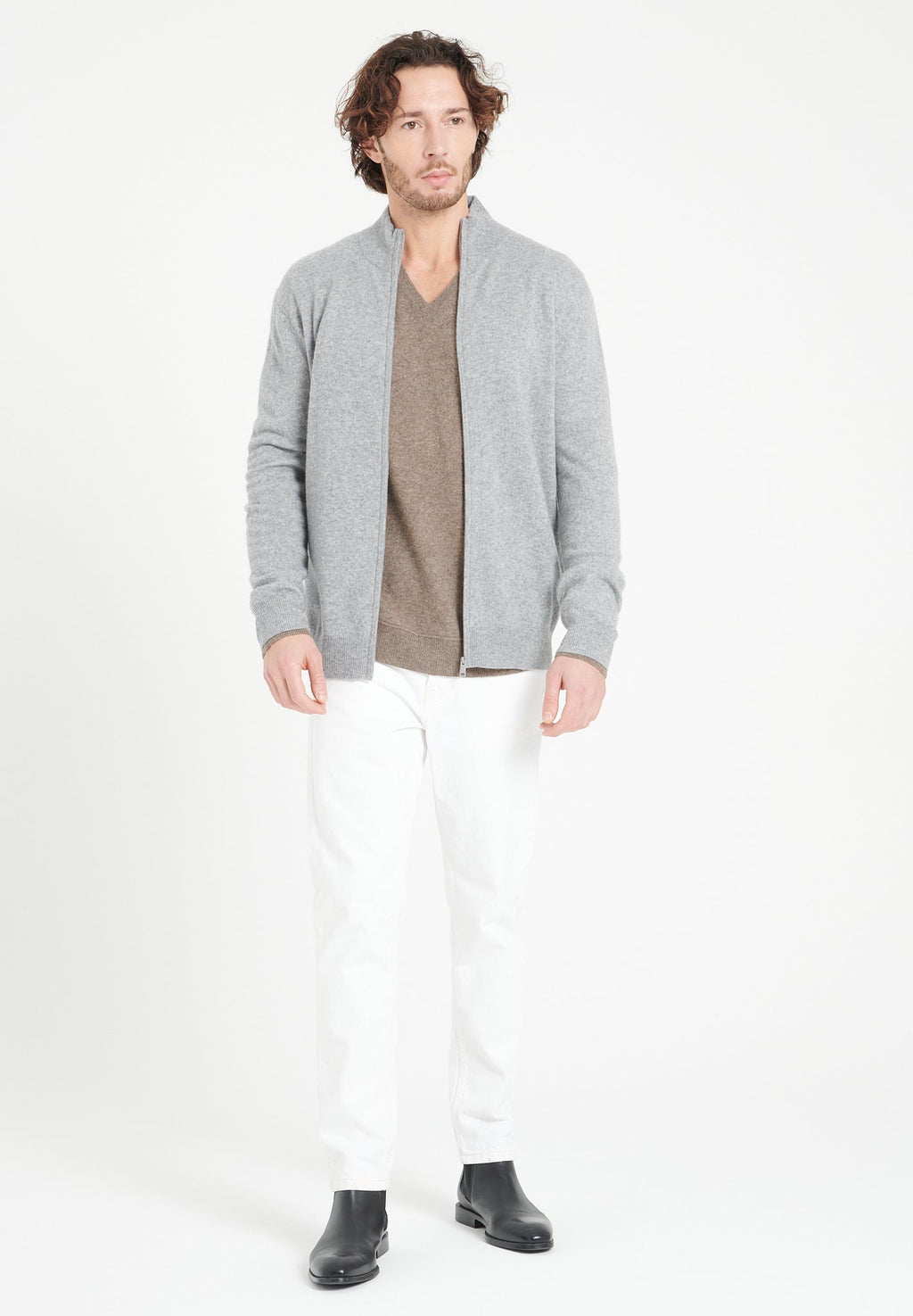 LUKE 8 Light grey cashmere zip cardigan