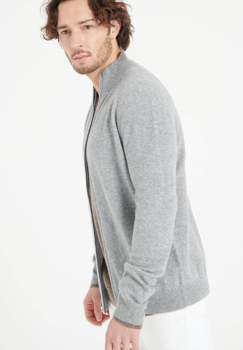 LUKE 8 Light grey cashmere zip cardigan