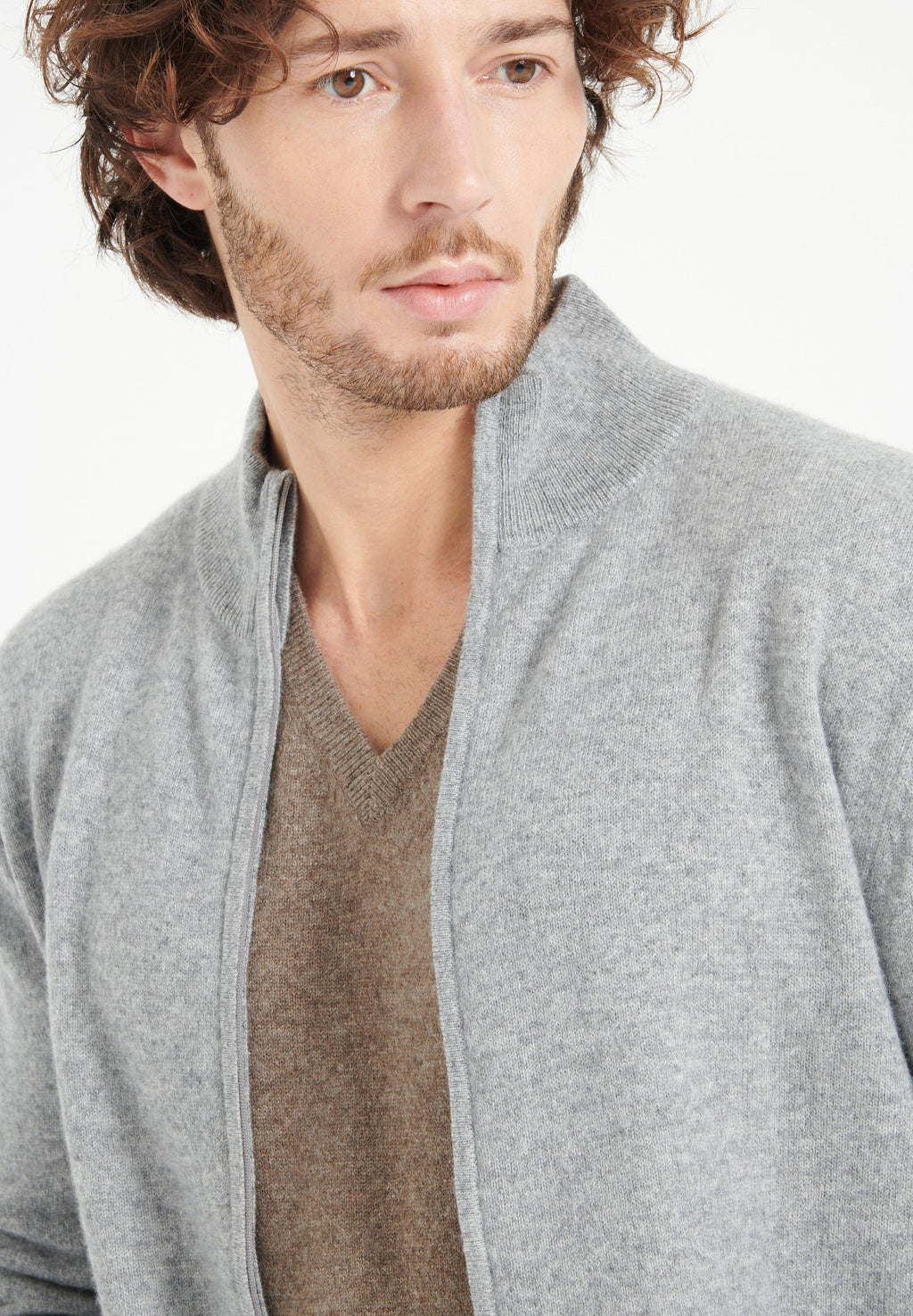 LUKE 8 Light grey cashmere zip cardigan