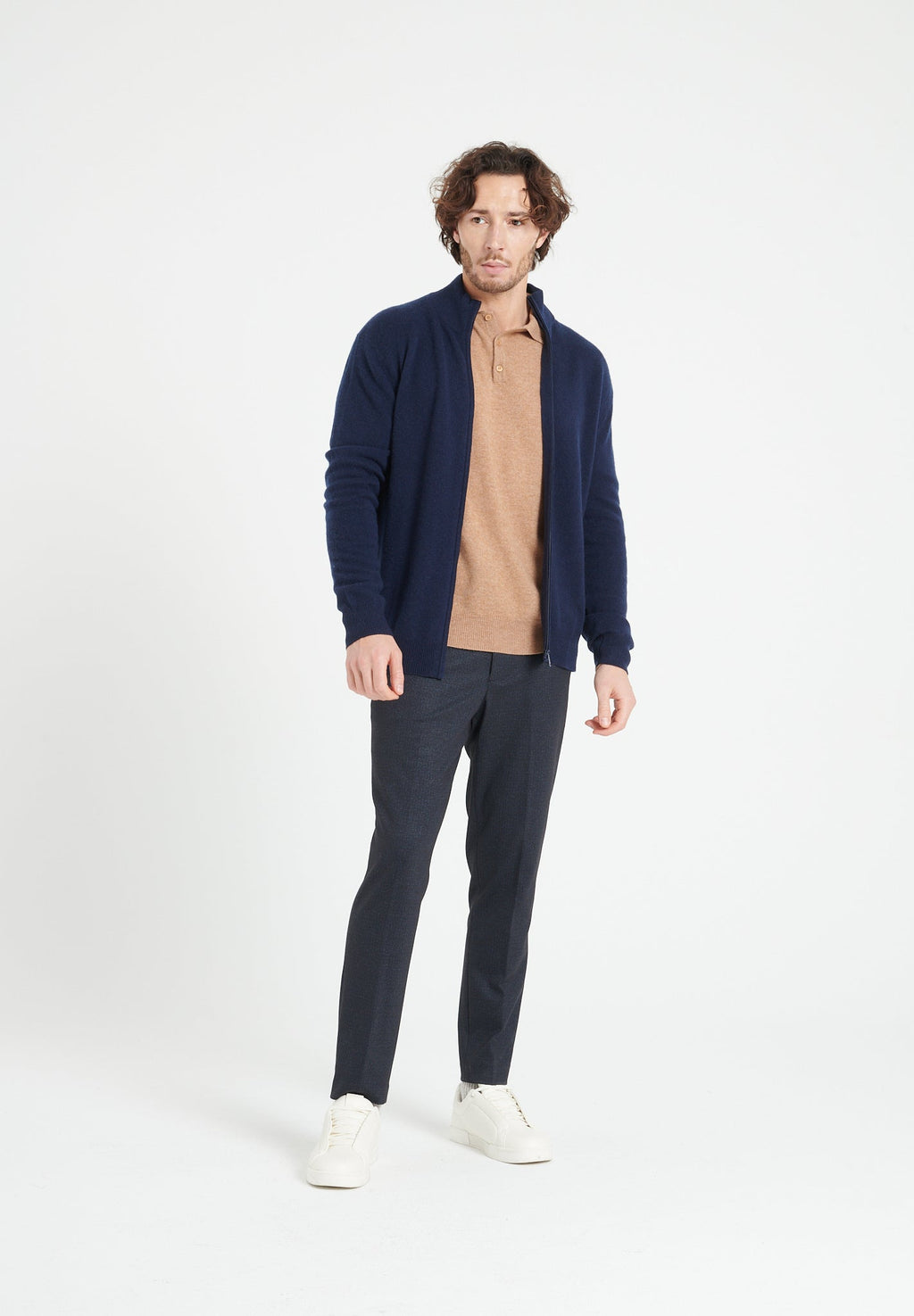 LUKE 8 Zipped cashmere cardigan in navy blue