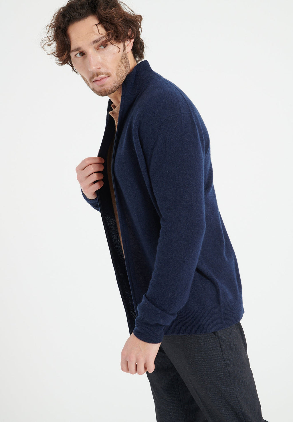 LUKE 8 Zipped cashmere cardigan in navy blue