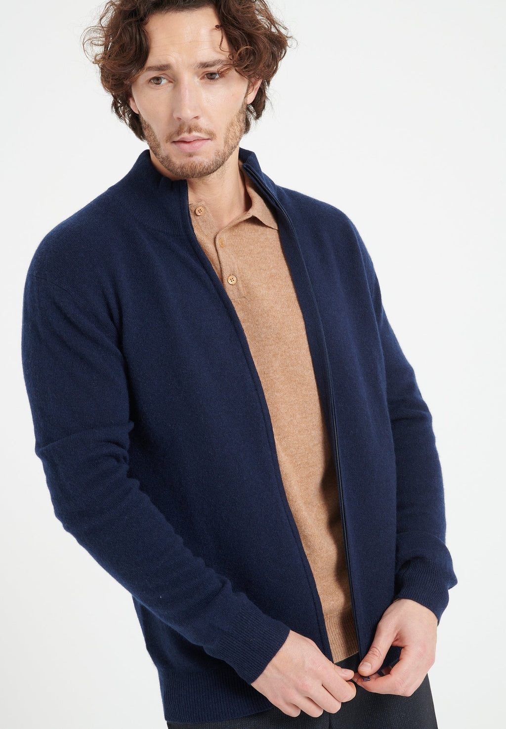 LUKE 8 Zipped cashmere cardigan in navy blue