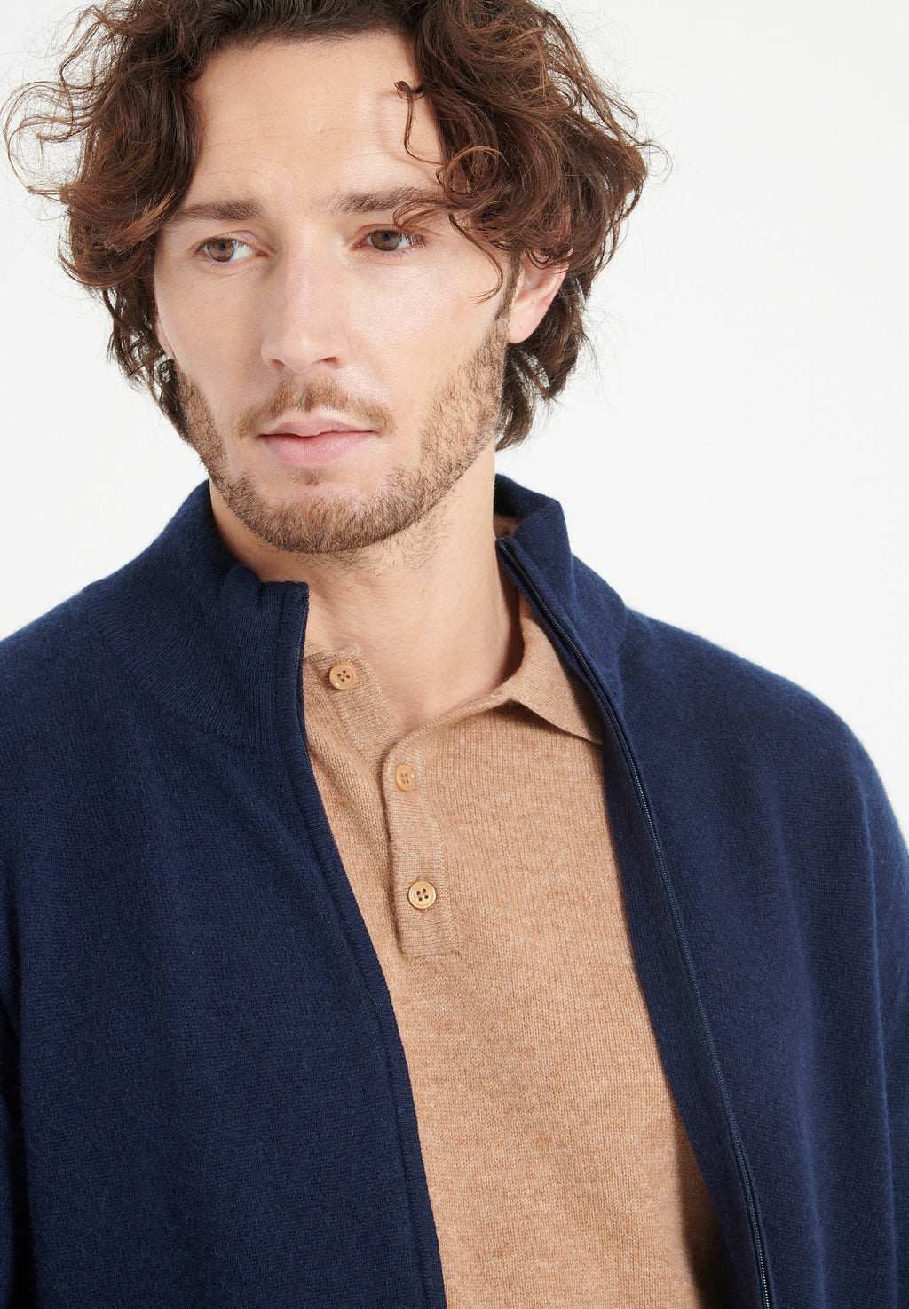 LUKE 8 Zipped cashmere cardigan in navy blue