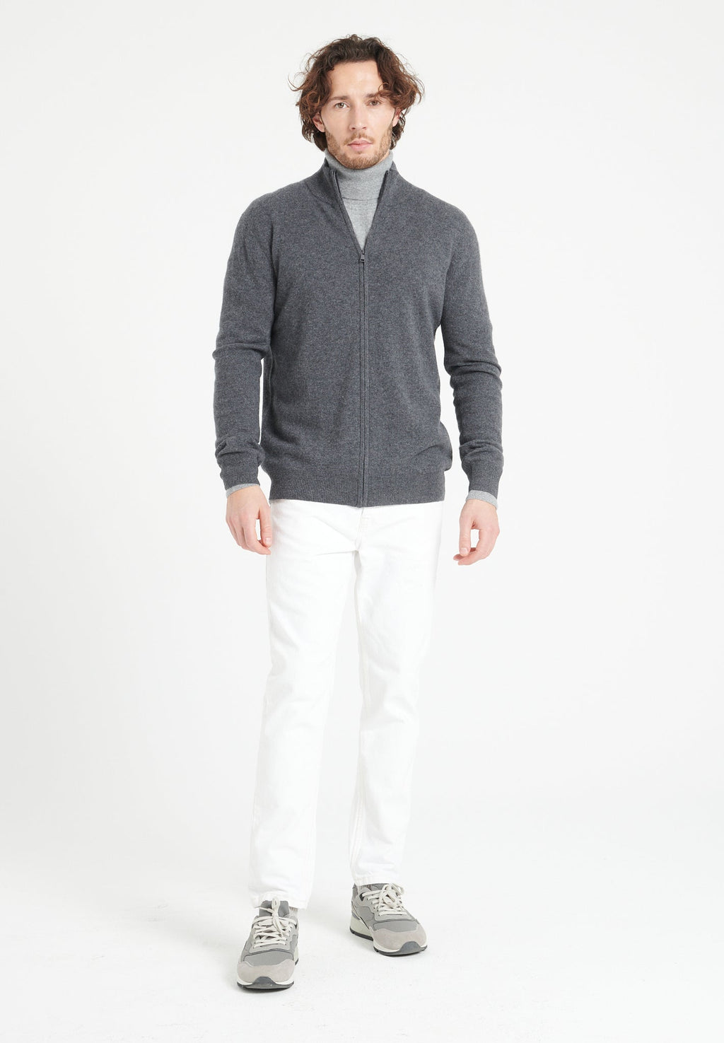 LUKE 8 Charcoal grey cashmere zip cardigan