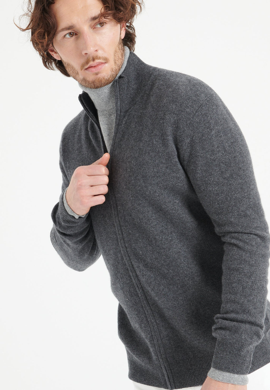 LUKE 8 Charcoal grey cashmere zip cardigan