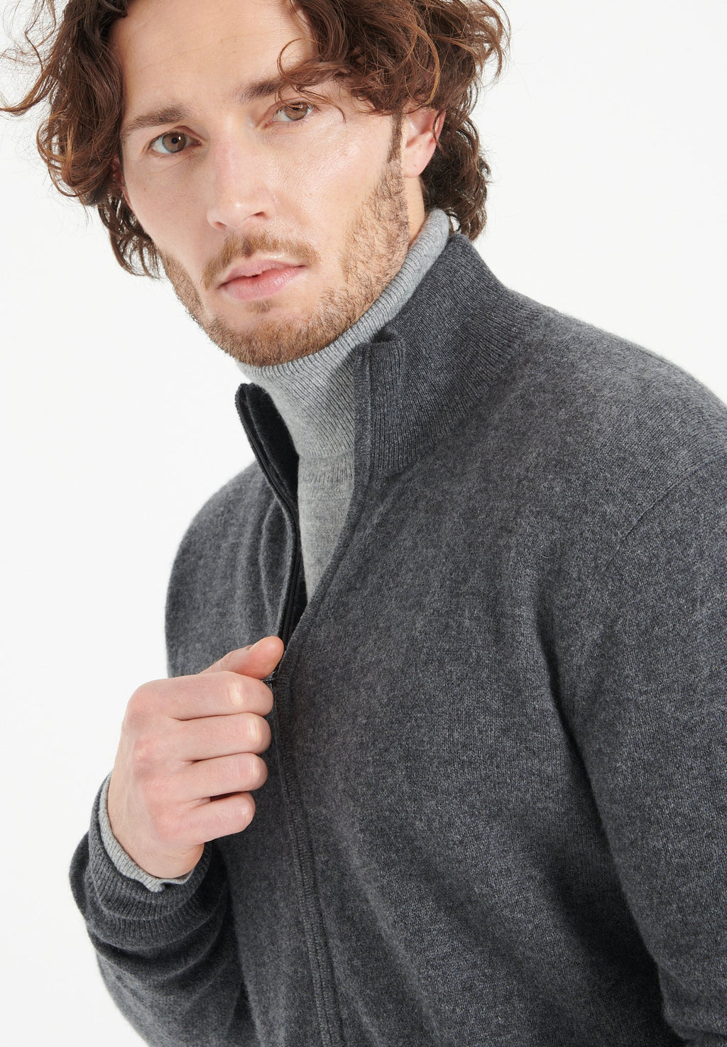 LUKE 8 Charcoal grey cashmere zip cardigan