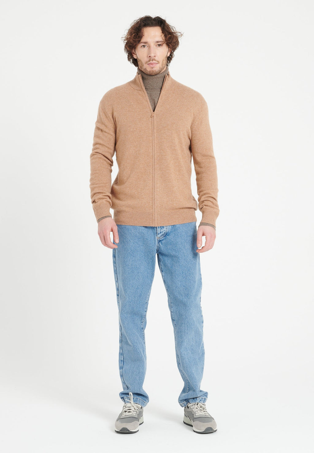 LUKE 8 Camel cashmere zip cardigan