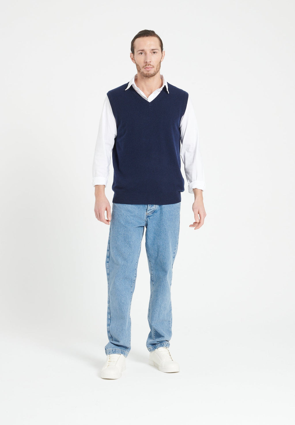 LUKE 9 Sleeveless cashmere cardigan in navy blue