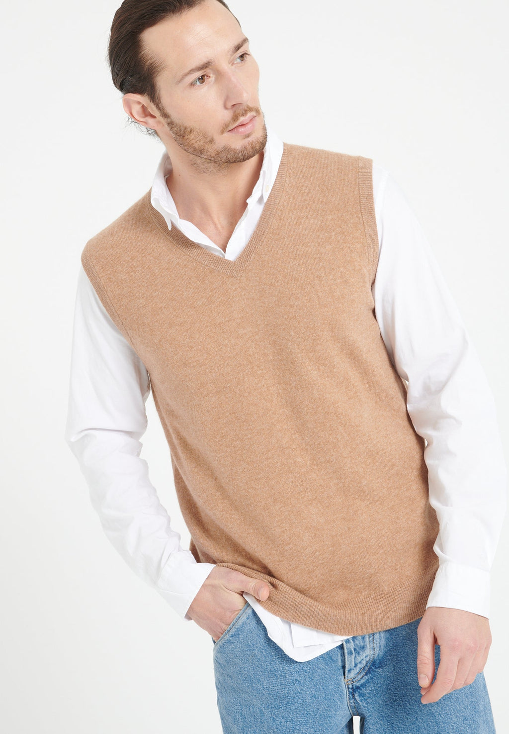 LUKE 9 Sleeveless camel cashmere cardigan