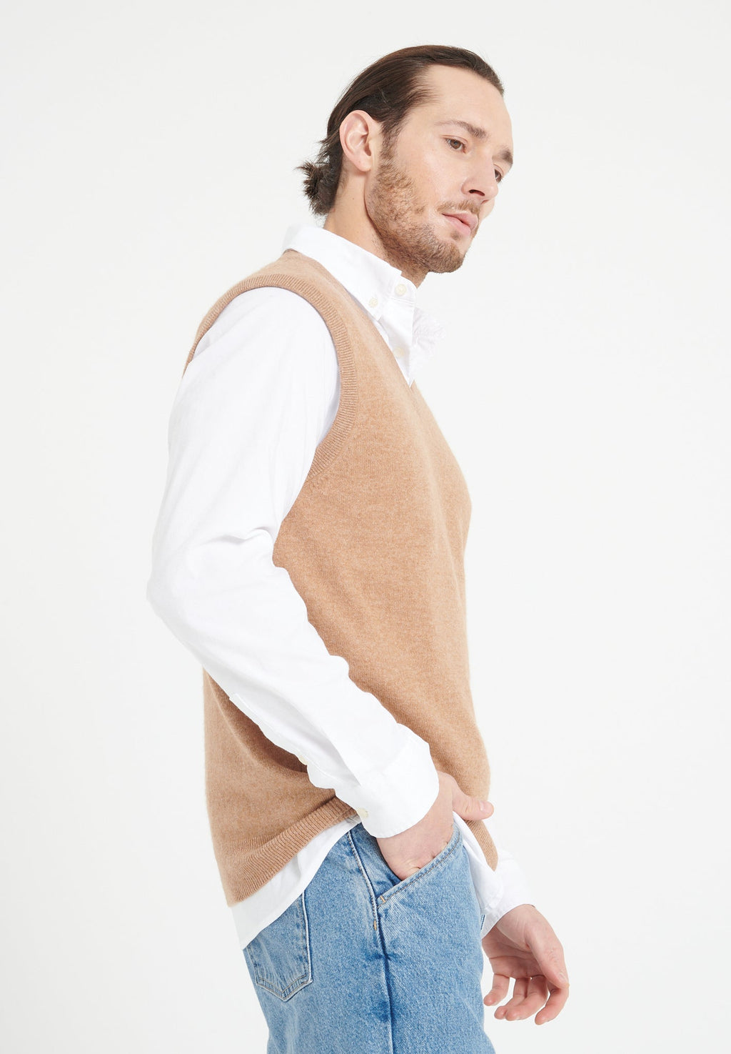 LUKE 9 Sleeveless camel cashmere cardigan