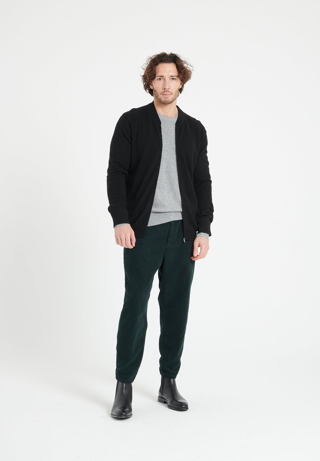 LUKE 10 Cashmere bomber neck cardigan in black