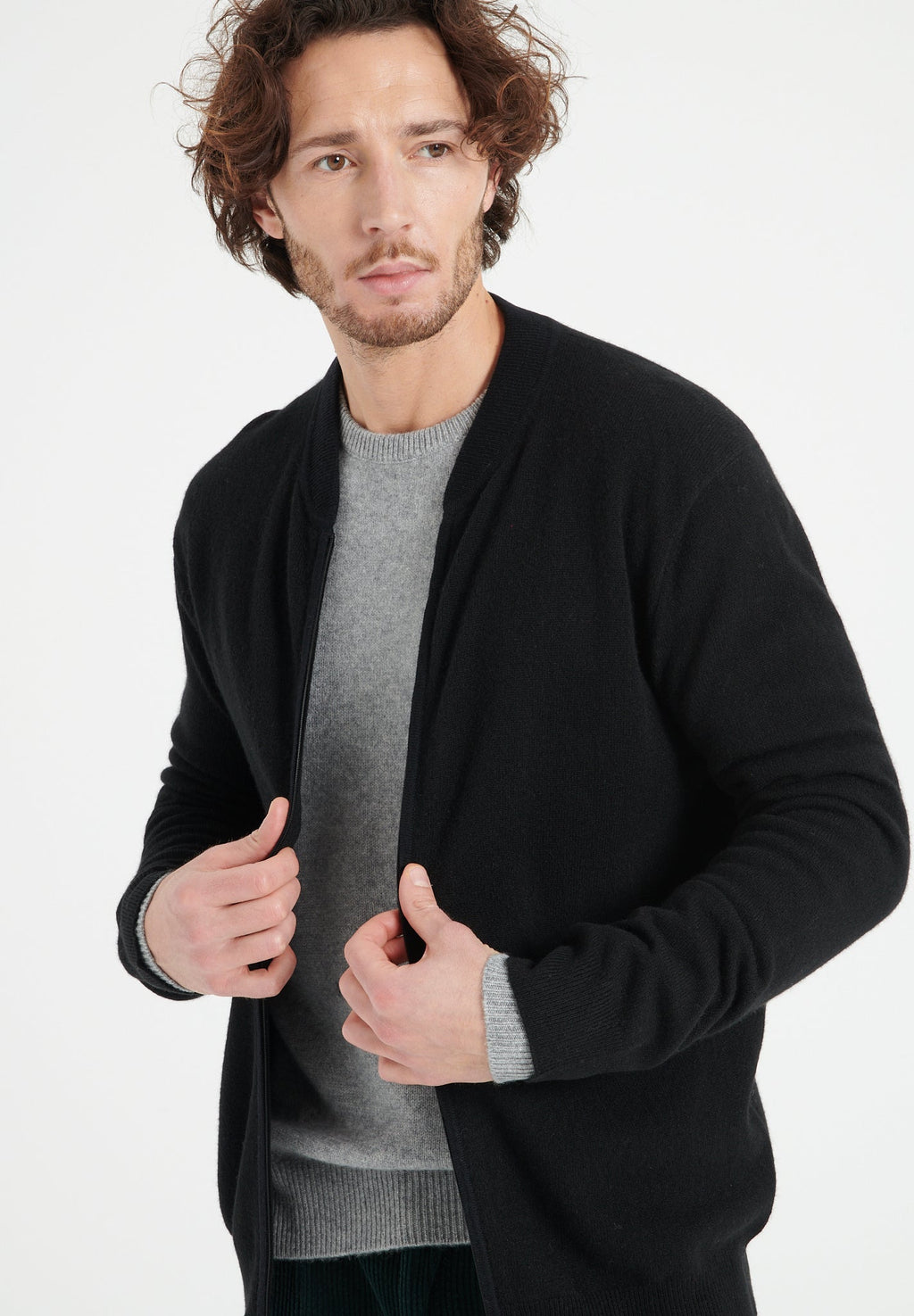 LUKE 10 Cashmere bomber neck cardigan in black