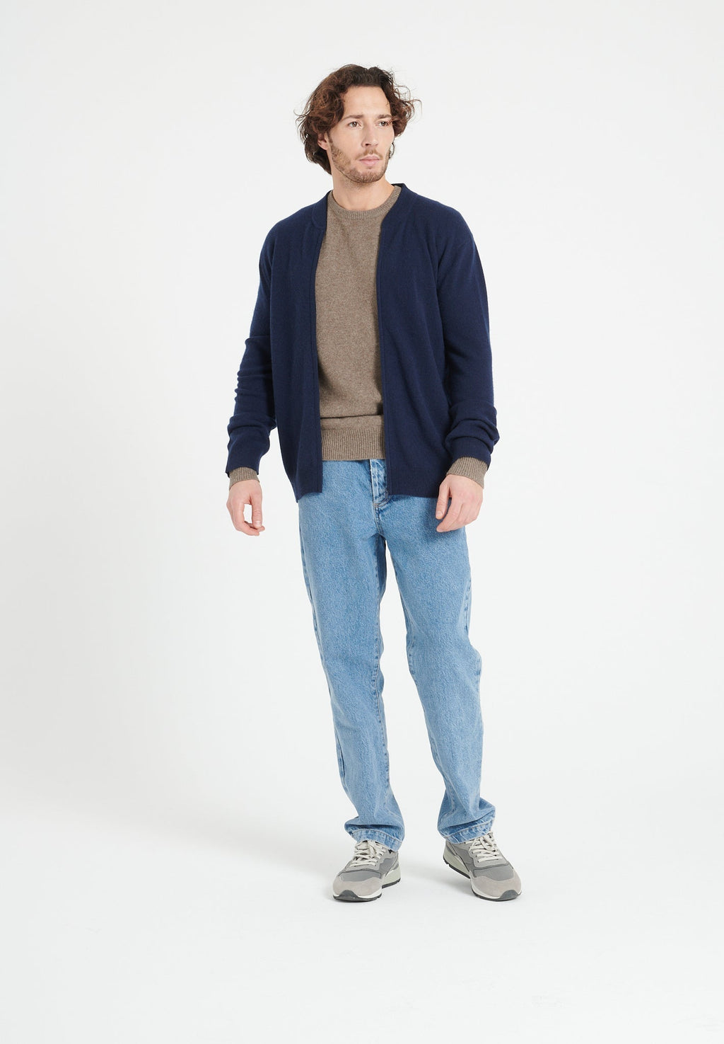 LUKE 10 Cashmere bomber neck cardigan in navy blue