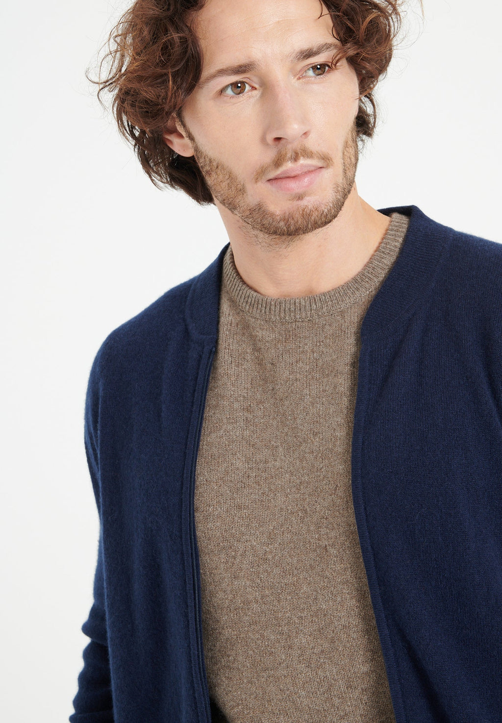 LUKE 10 Cashmere bomber neck cardigan in navy blue