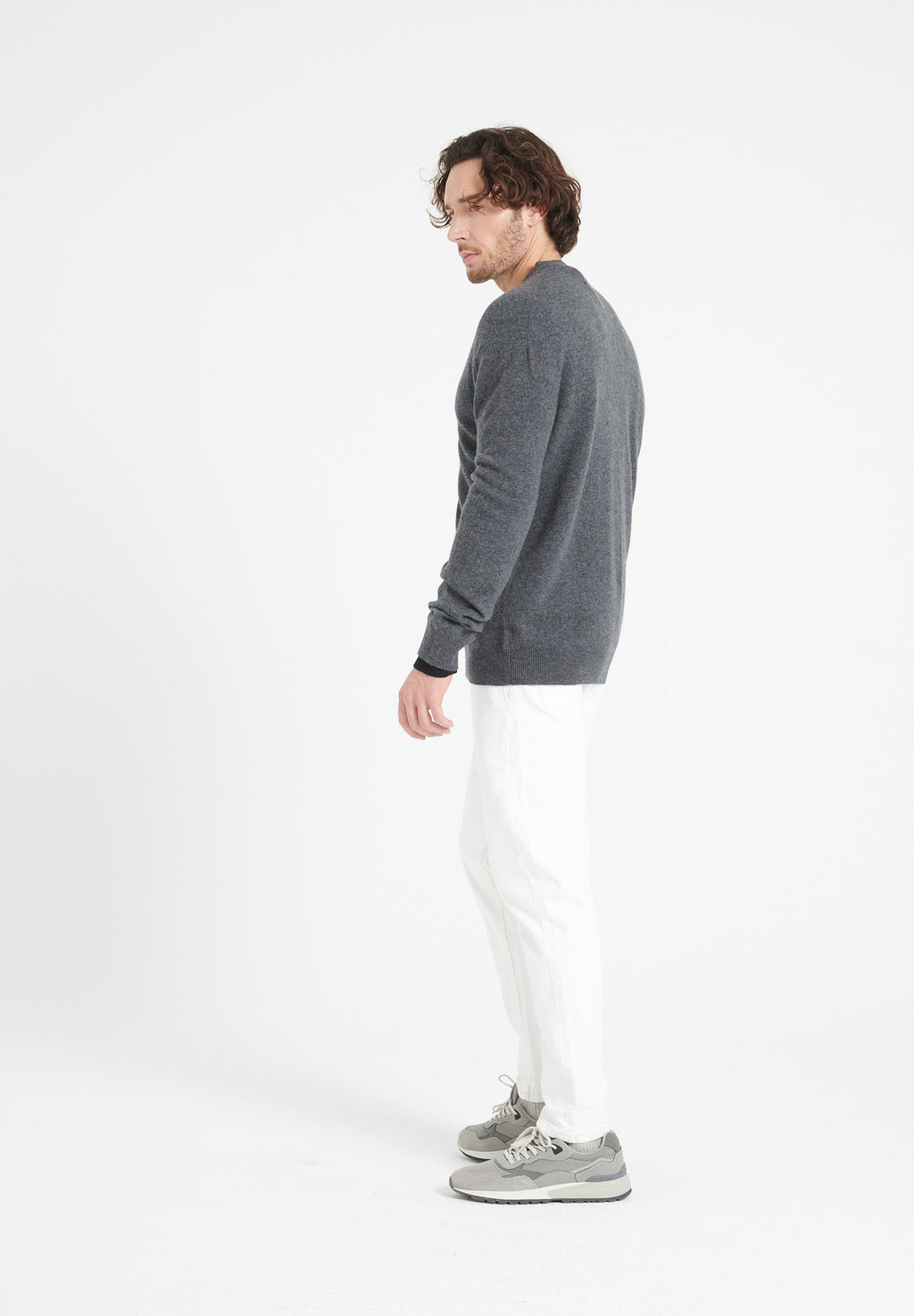 LUKE 10 Cashmere bomber neck cardigan in anthracite grey