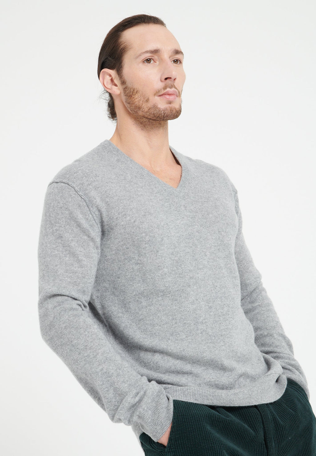 LUKE 11 V-neck cashmere sweater light grey