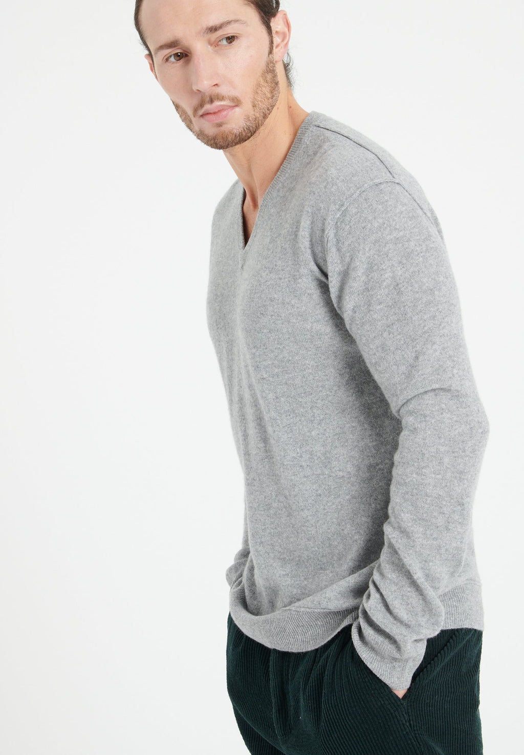 LUKE 11 V-neck cashmere sweater light grey