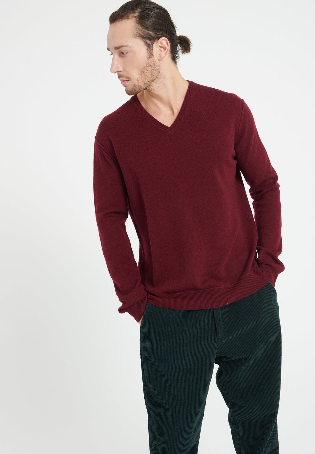 LUKE 11 V-neck cashmere sweater burgundy red