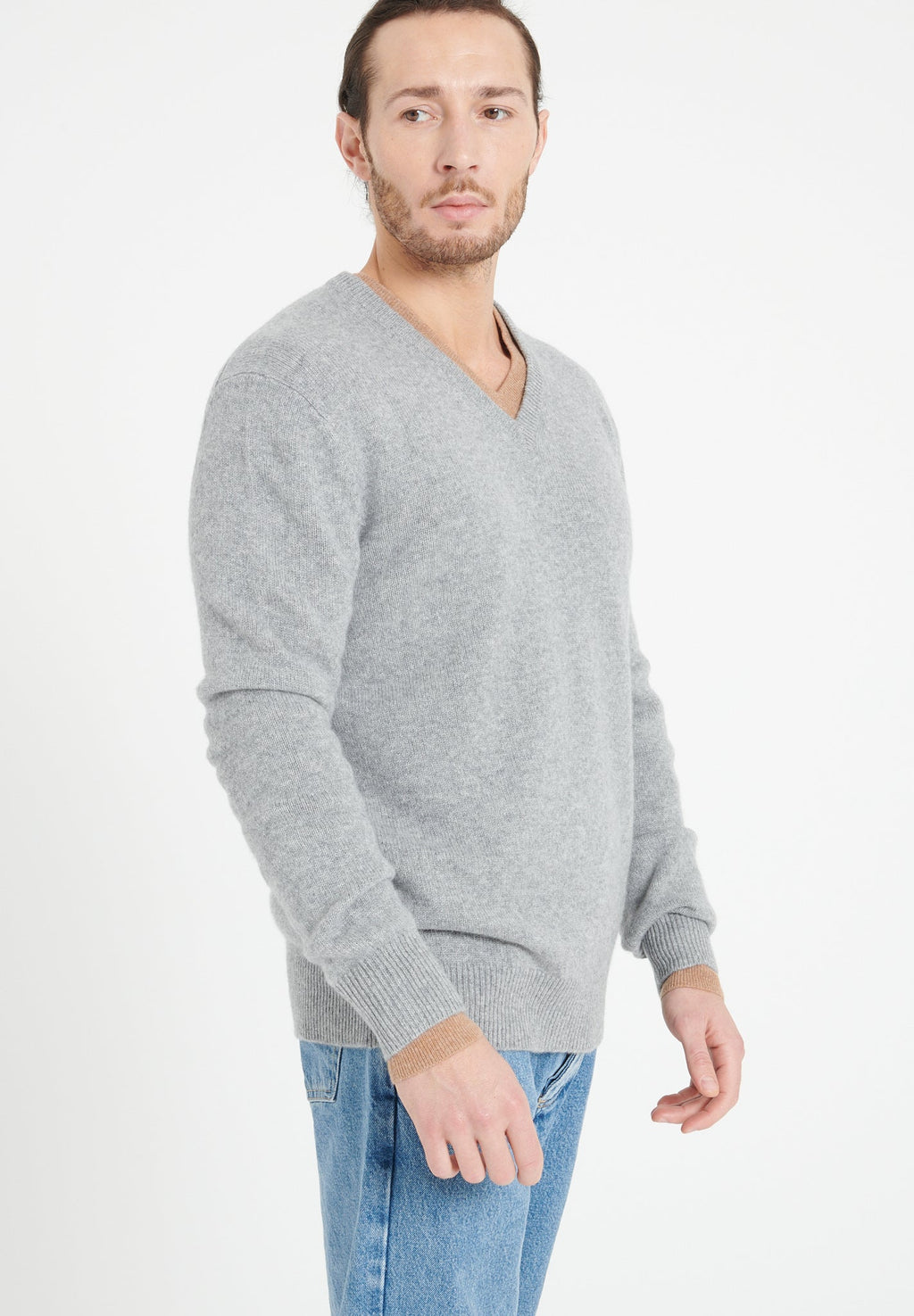 LUKE 13 4-thread cashmere V-neck sweater light grey