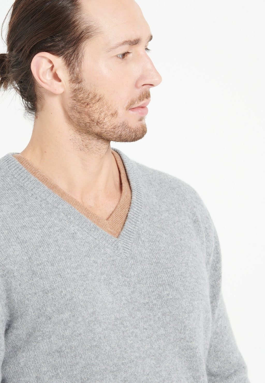 LUKE 13 4-thread cashmere V-neck sweater light grey