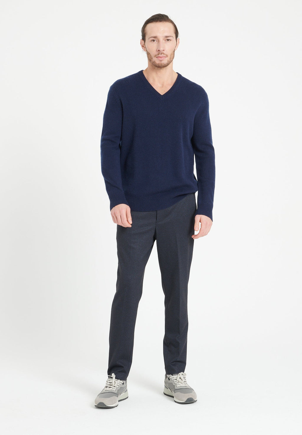 LUKE 13 4-thread cashmere V-neck sweater navy blue