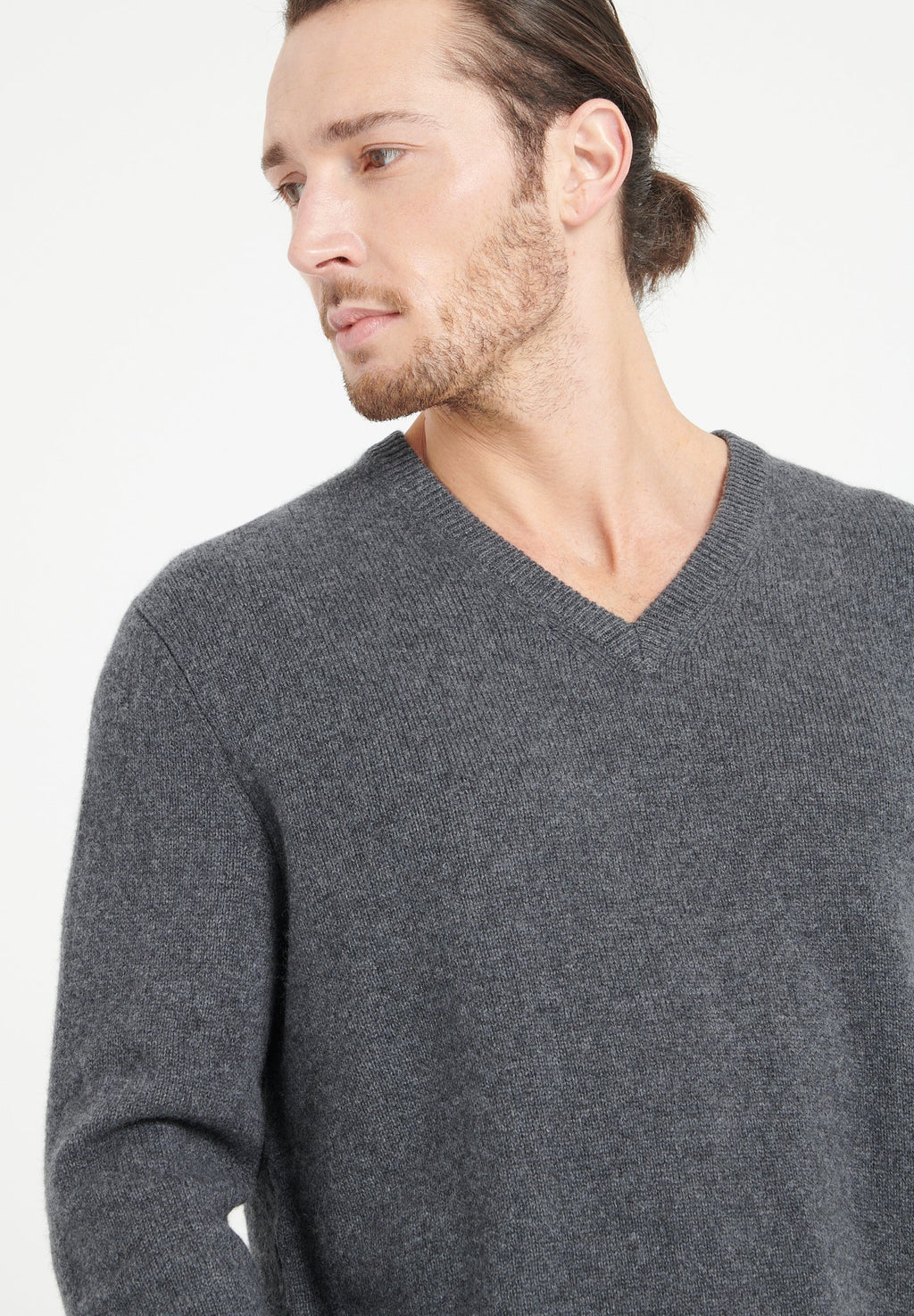 LUKE 13 4-thread cashmere V-neck sweater charcoal grey