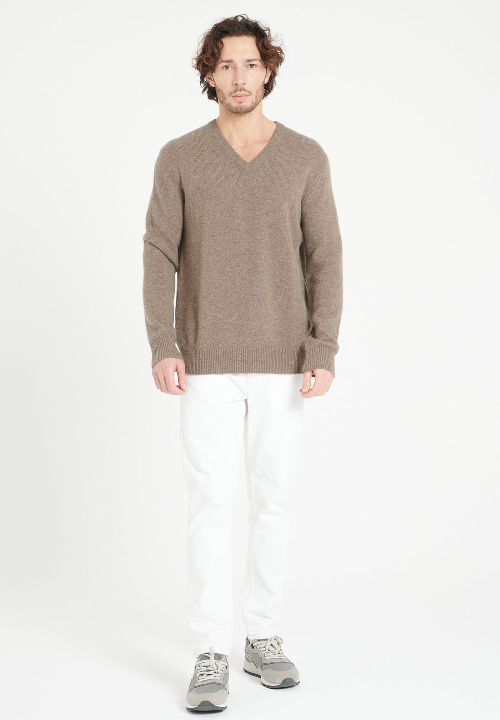 LUKE 13 4-thread cashmere V-neck sweater in taupe