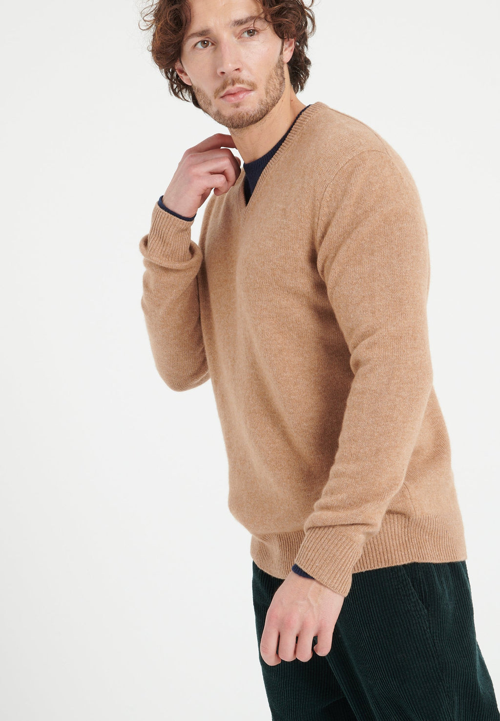 LUKE 13 Camel 4-thread cashmere V-neck sweater