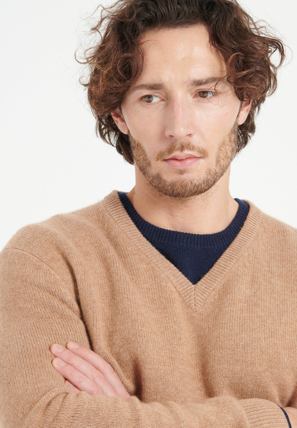 LUKE 13 Camel 4-thread cashmere V-neck sweater