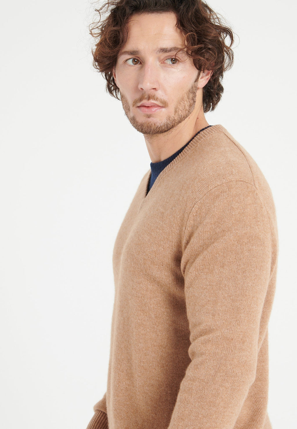 LUKE 13 Camel 4-thread cashmere V-neck sweater