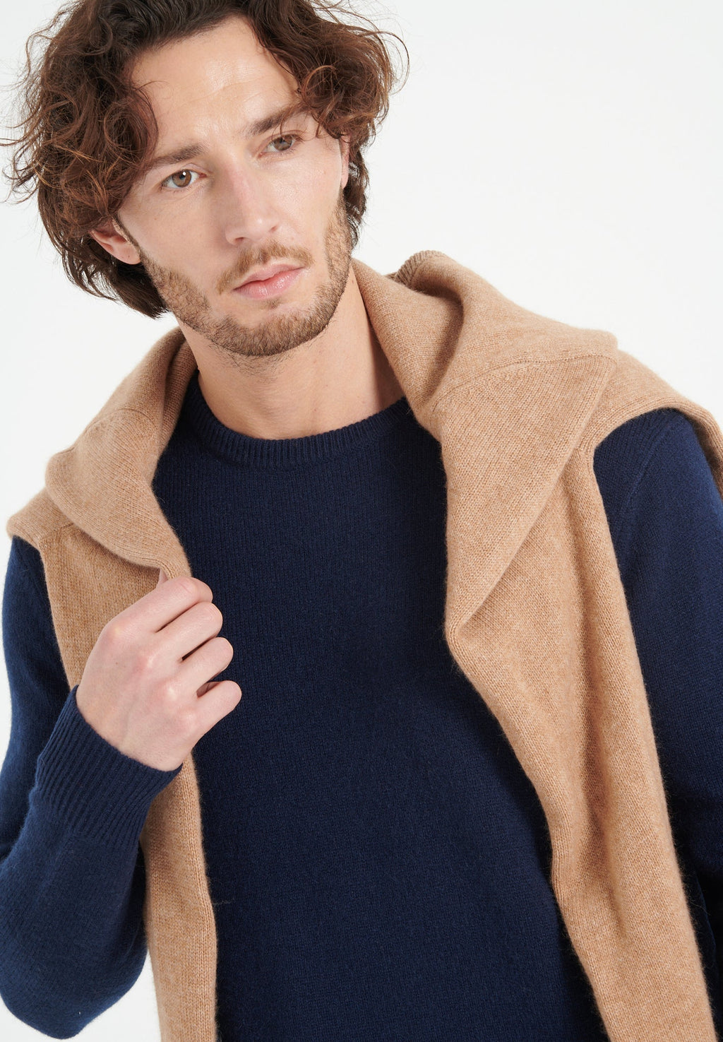 LUKE 14 4-thread cashmere round-neck sweater navy blue