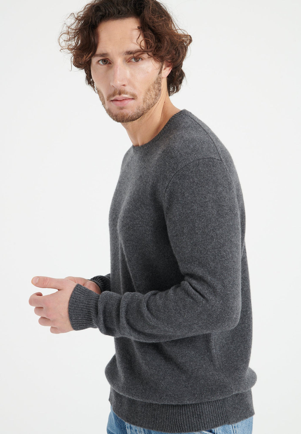 LUKE 14 4-thread cashmere round-neck sweater charcoal grey