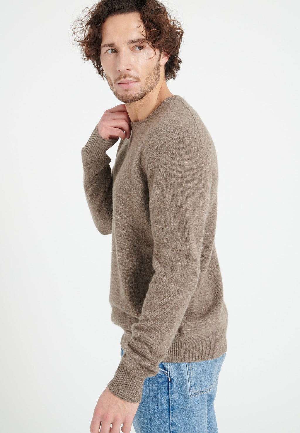 LUKE 14 4-thread cashmere round-neck sweater in taupe