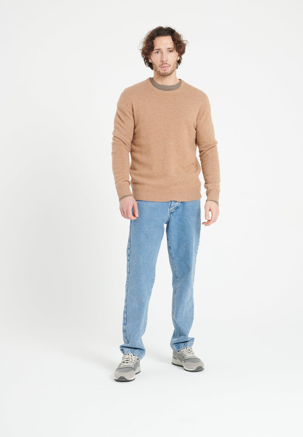 LUKE 14 Camel 4-thread cashmere round-neck sweater