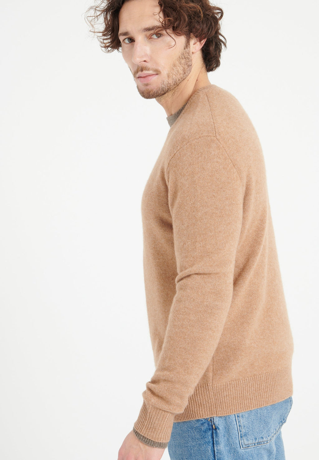 LUKE 14 Camel 4-thread cashmere round-neck sweater