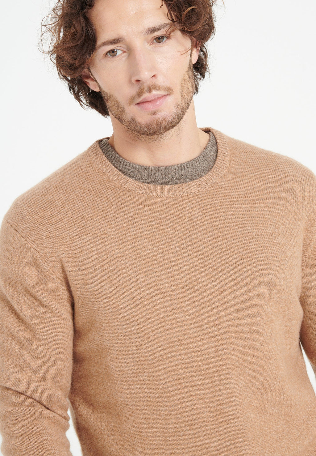 LUKE 14 Camel 4-thread cashmere round-neck sweater