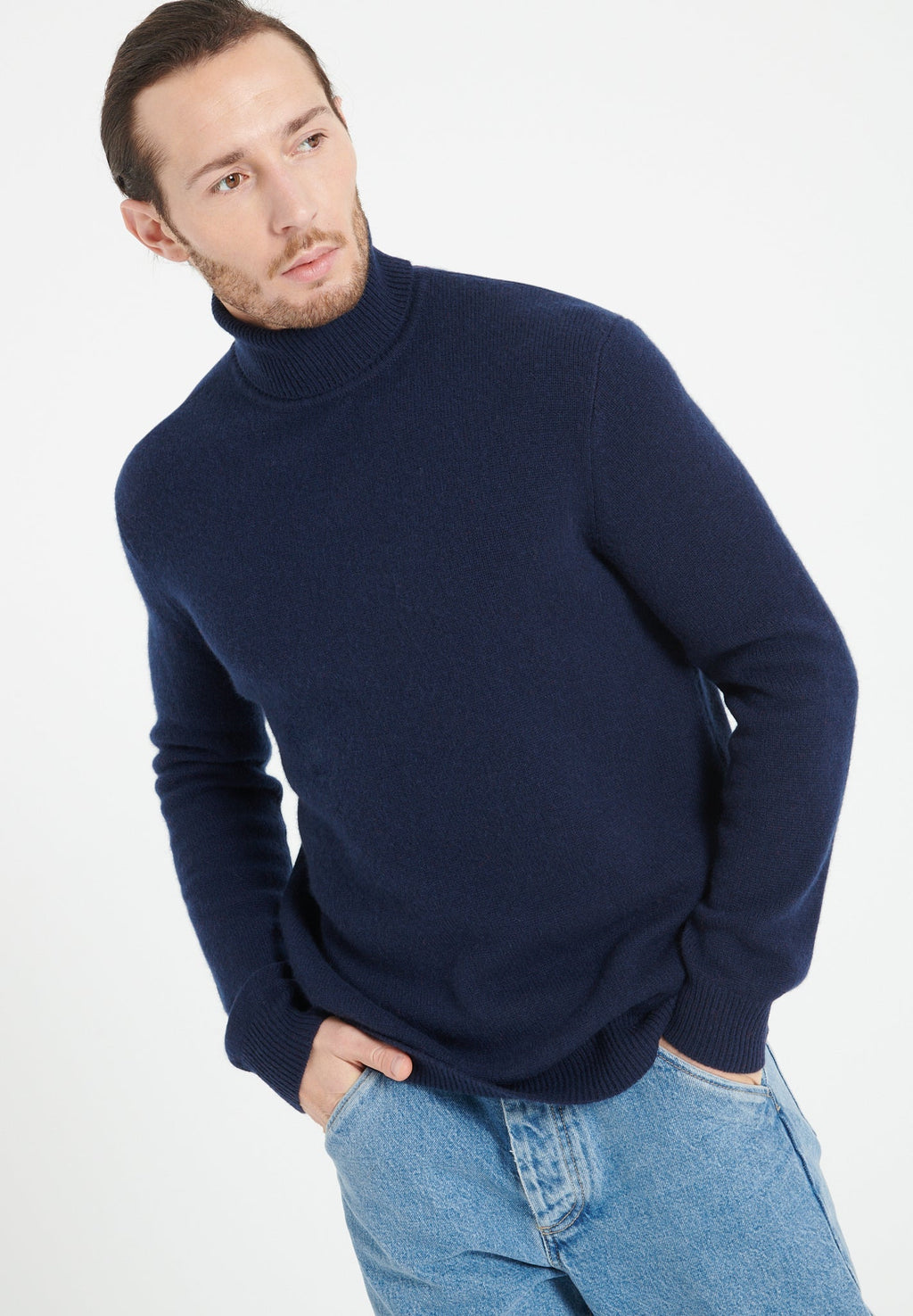 LUKE 15 4-thread cashmere turtleneck sweater navy blue