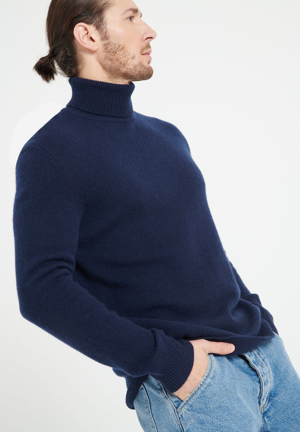 LUKE 15 4-thread cashmere turtleneck sweater navy blue