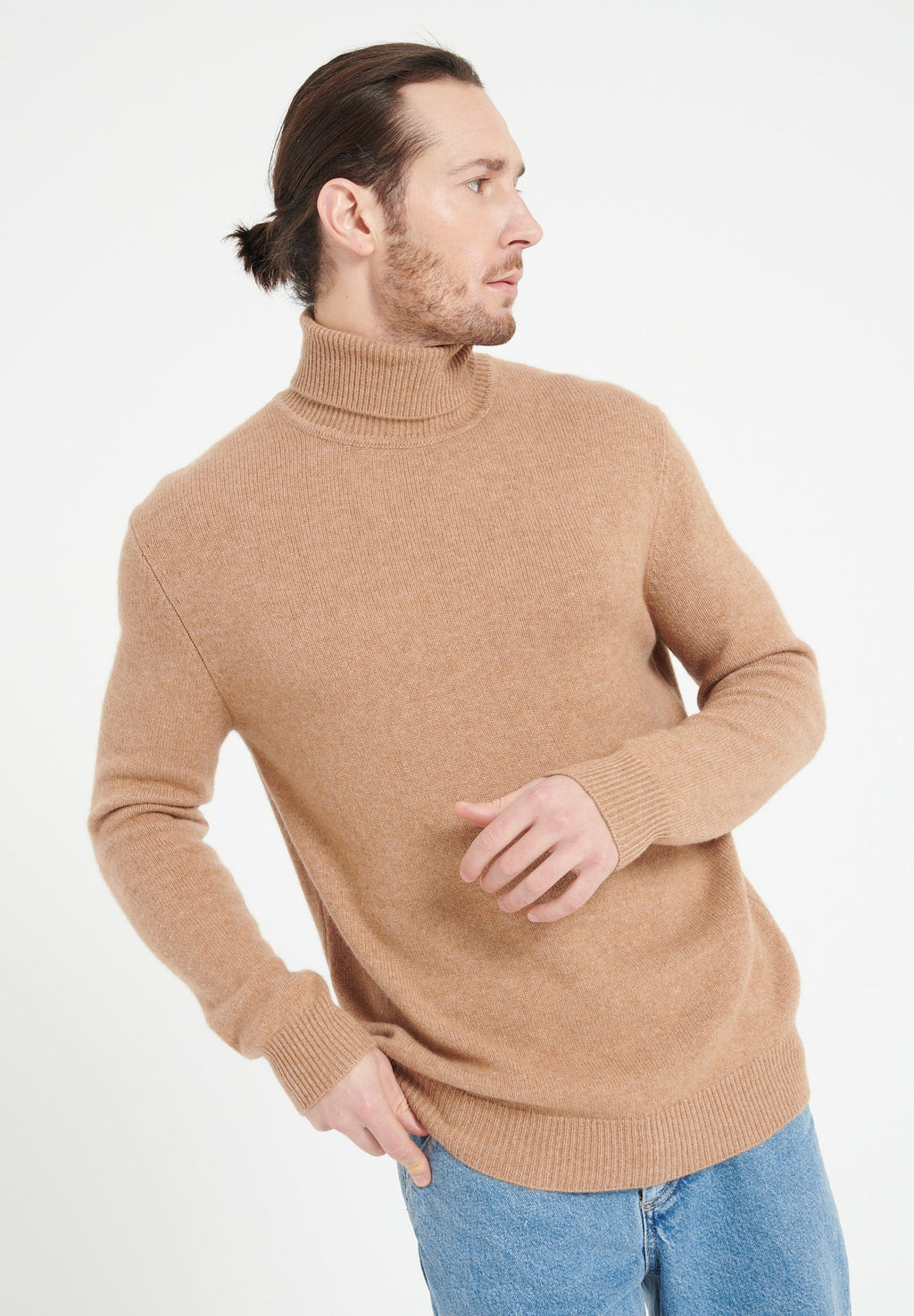 LUKE 15 Camel 4-thread cashmere turtleneck sweater