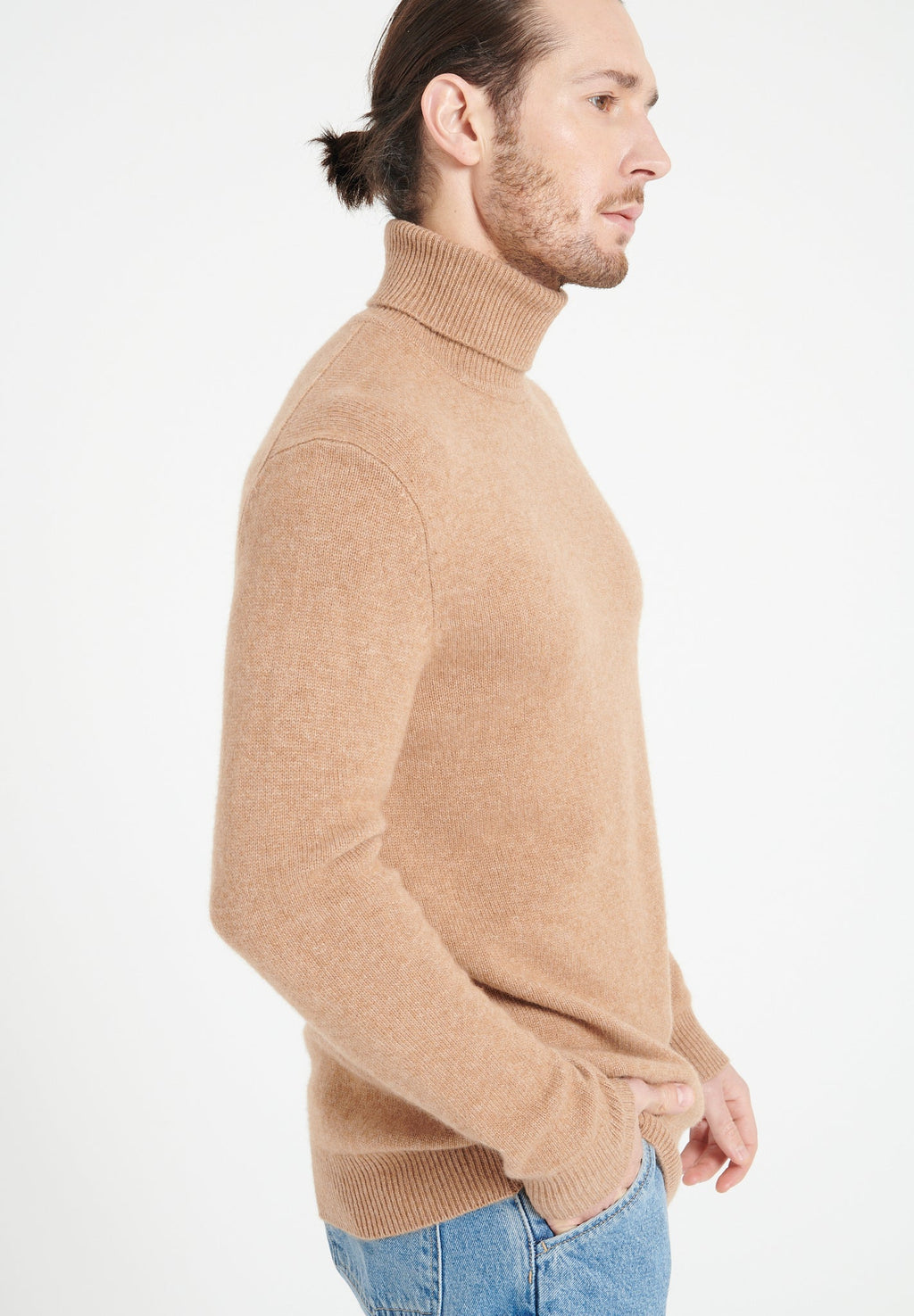 LUKE 15 Camel 4-thread cashmere turtleneck sweater