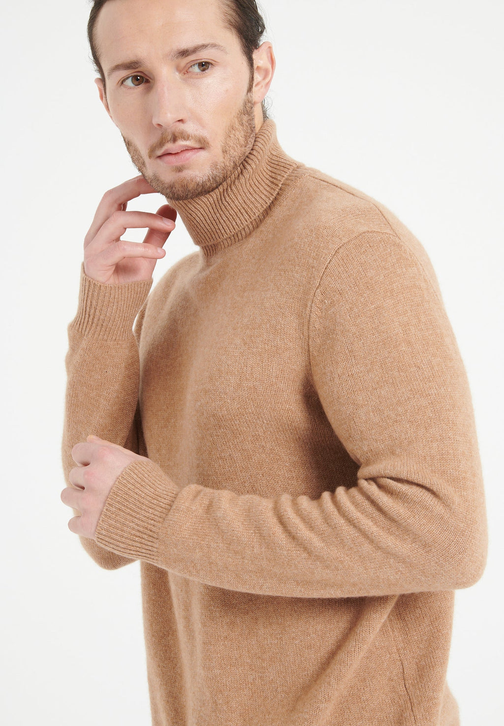 LUKE 15 Camel 4-thread cashmere turtleneck sweater